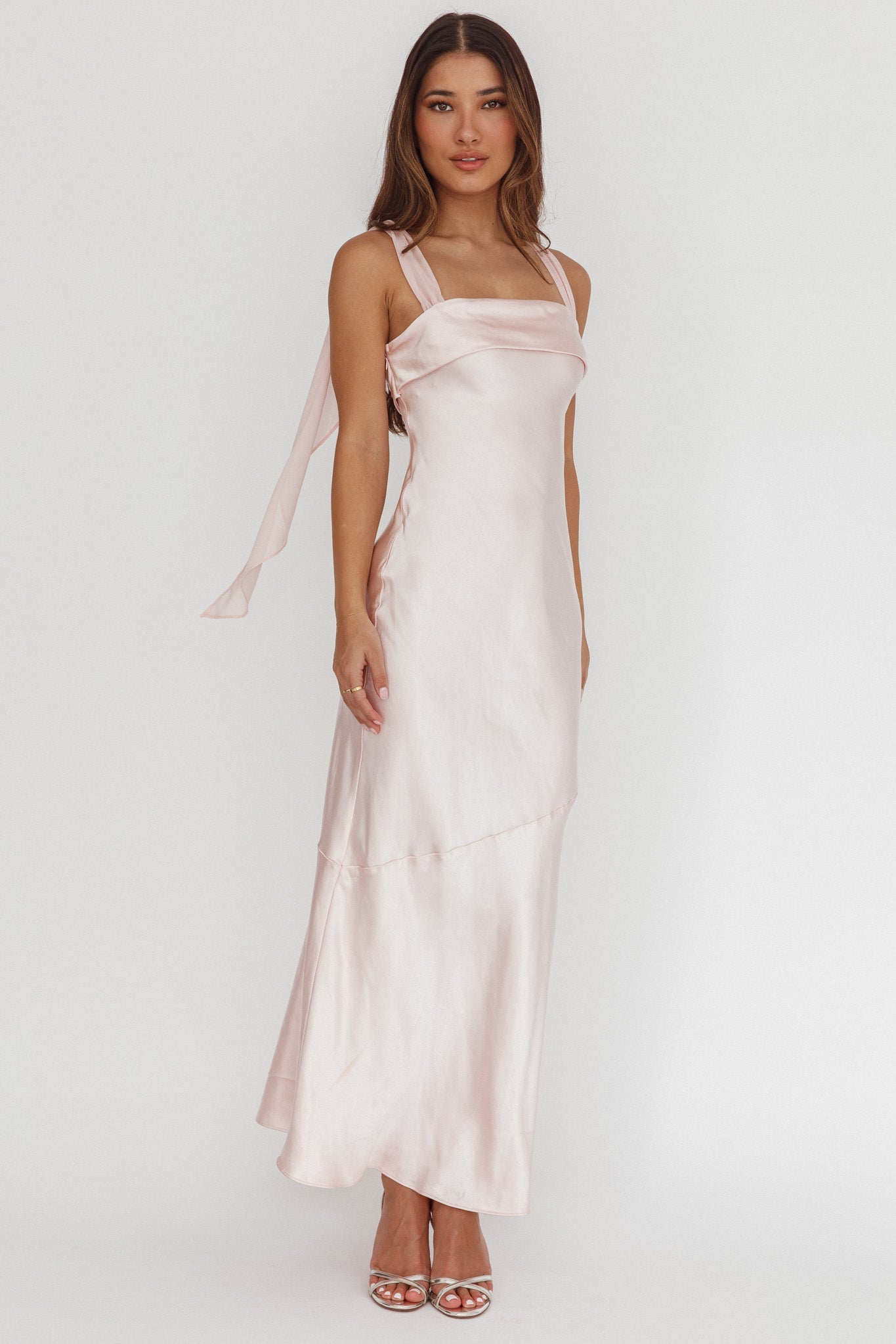 Carmel Shoulder Sash Midi Dress Blush by Selfie Leslie