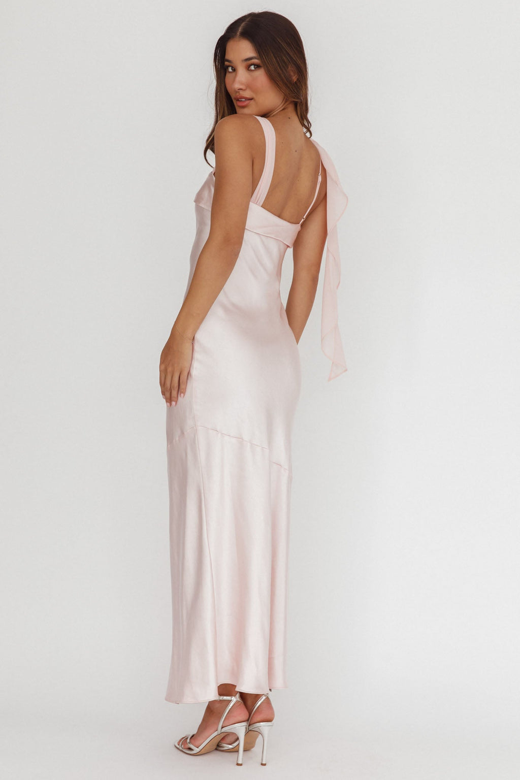 Carmel Shoulder Sash Midi Dress Blush by Selfie Leslie