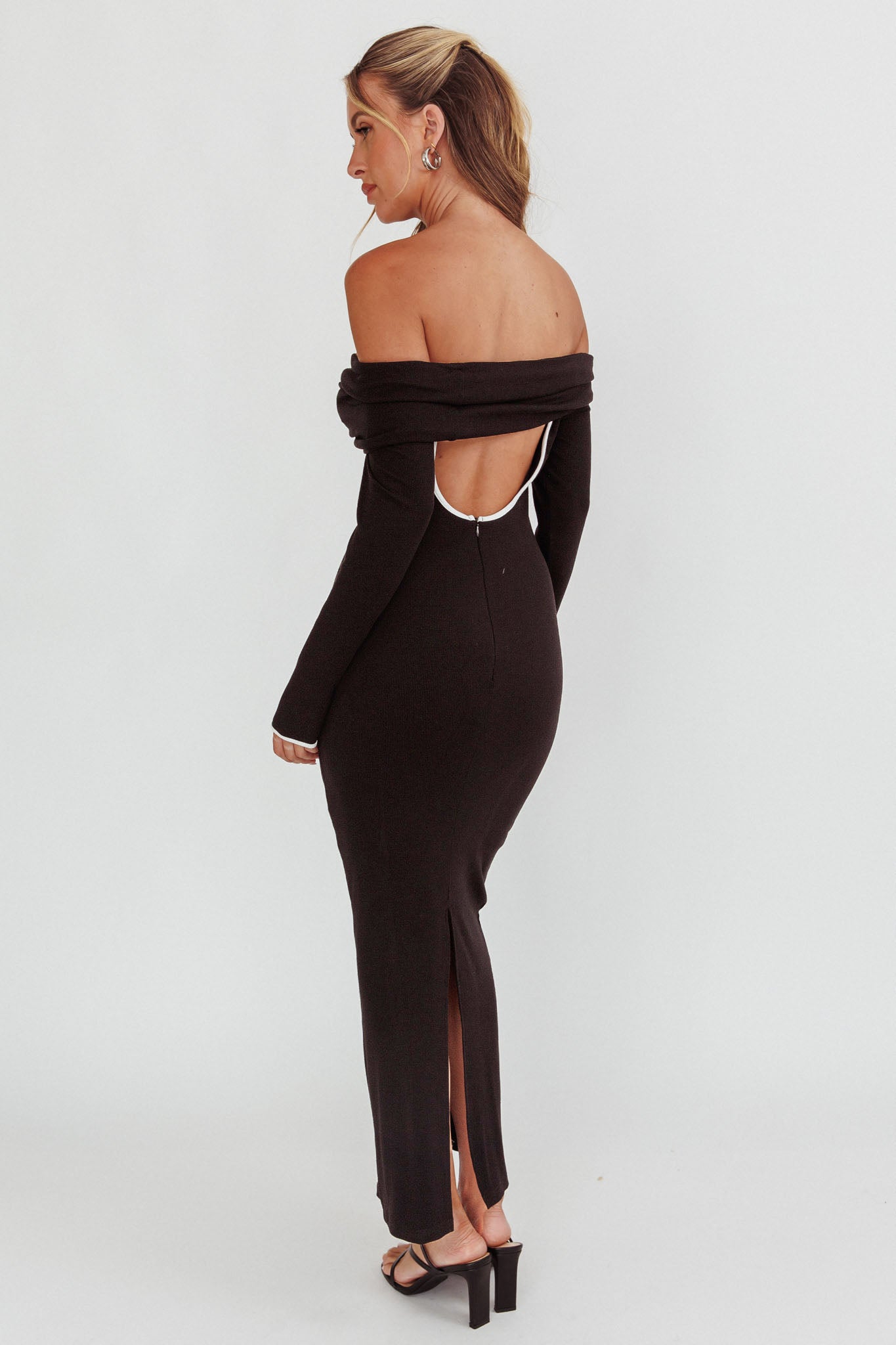 Genesis Off-Shoulder Long Sleeve Maxi Dress Black by Selfie Leslie