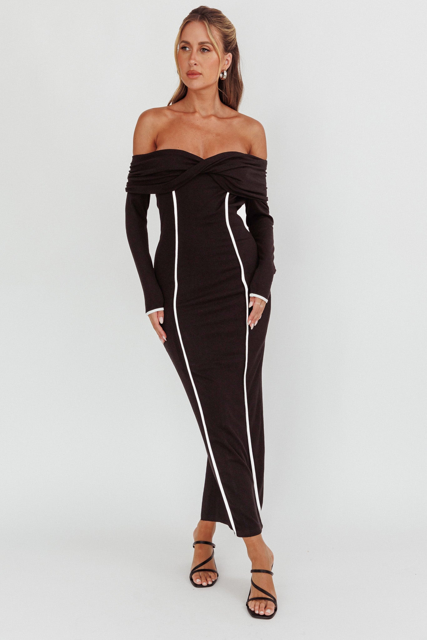 Genesis Off-Shoulder Long Sleeve Maxi Dress Black by Selfie Leslie