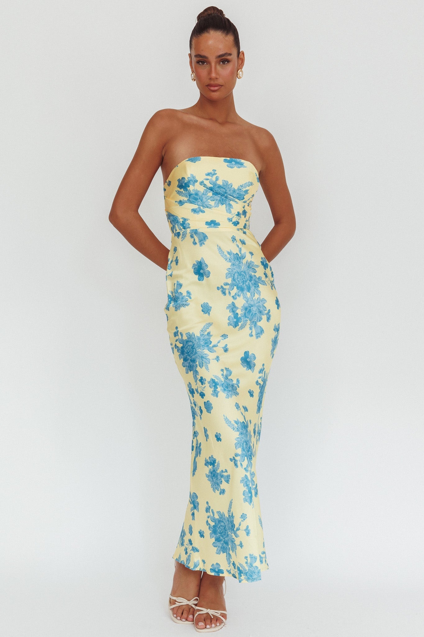 City Of Stars Strapless Maxi Dress Floral Yellow