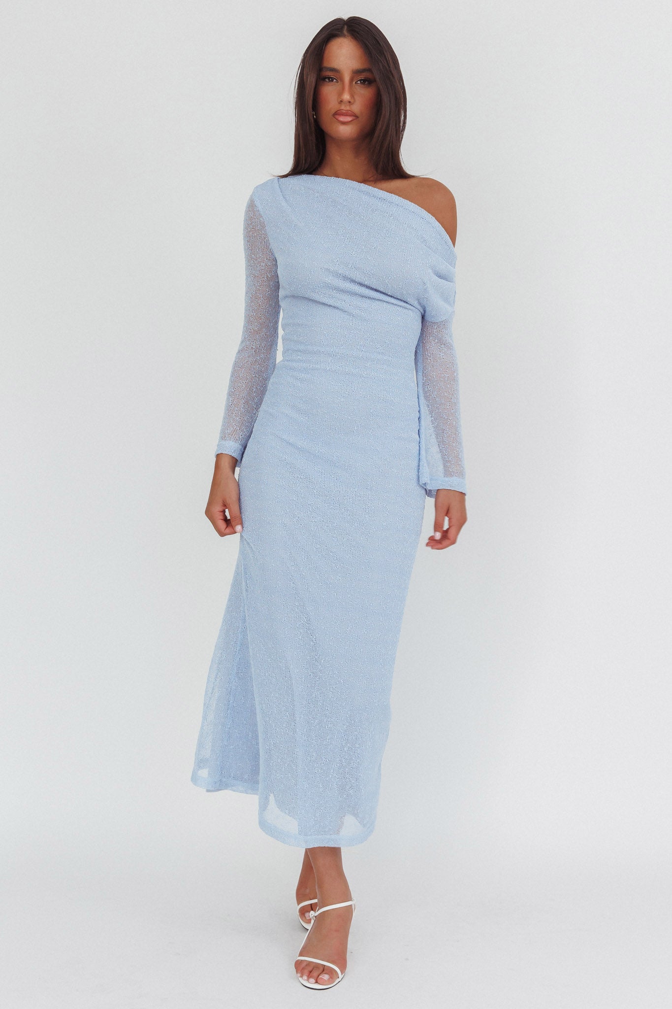 Alivya Asymmetric Neckline Knit Maxi Dress Blue by Selfie Leslie