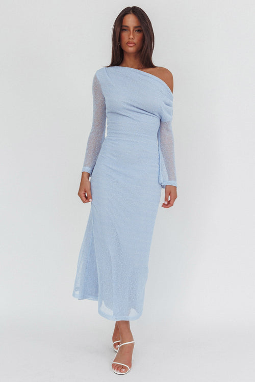 Alivya Asymmetric Neckline Knit Maxi Dress Blue by Selfie Leslie