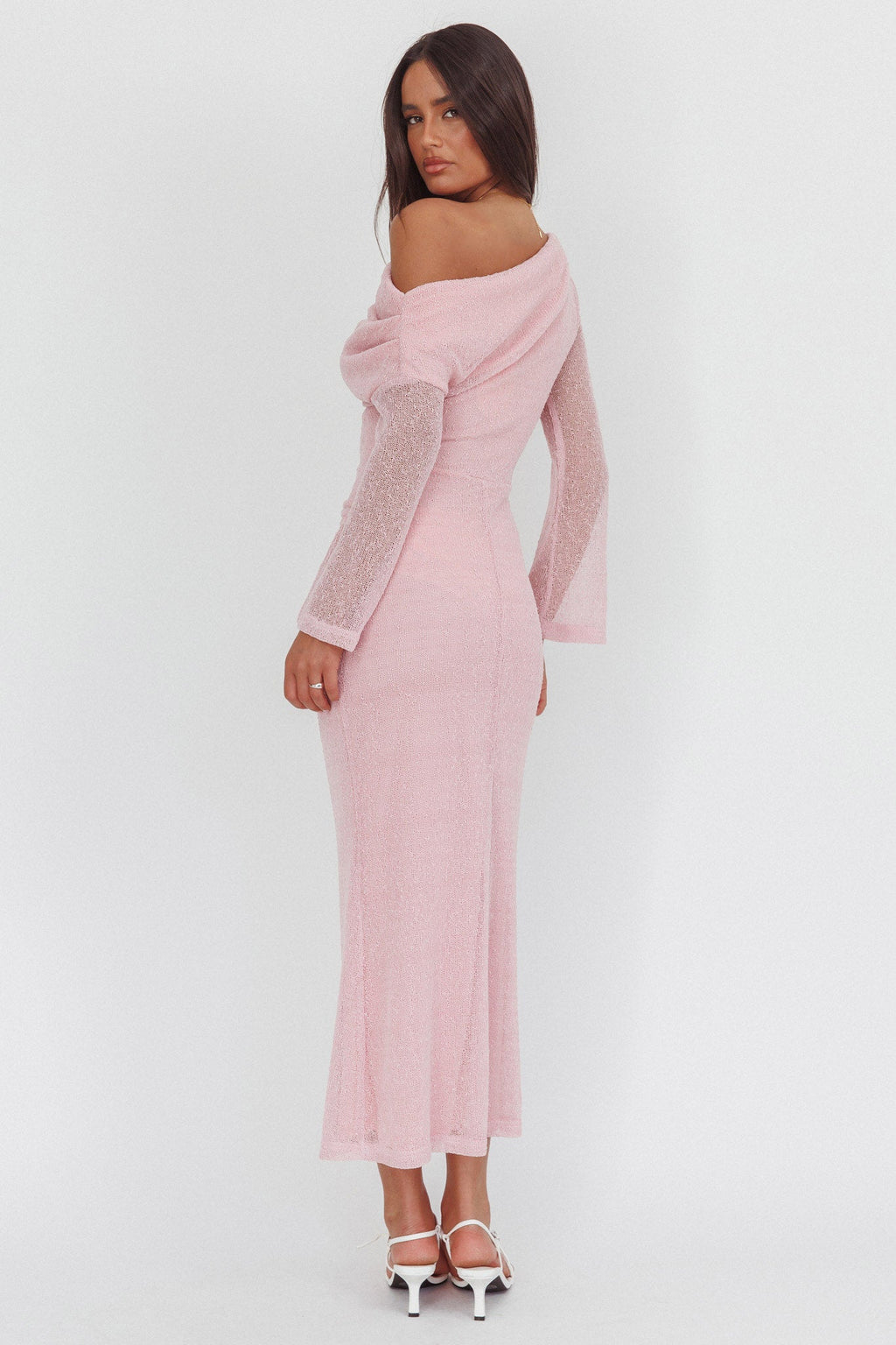 Alivya Asymmetric Neckline Knit Maxi Dress Pink by Selfie Leslie