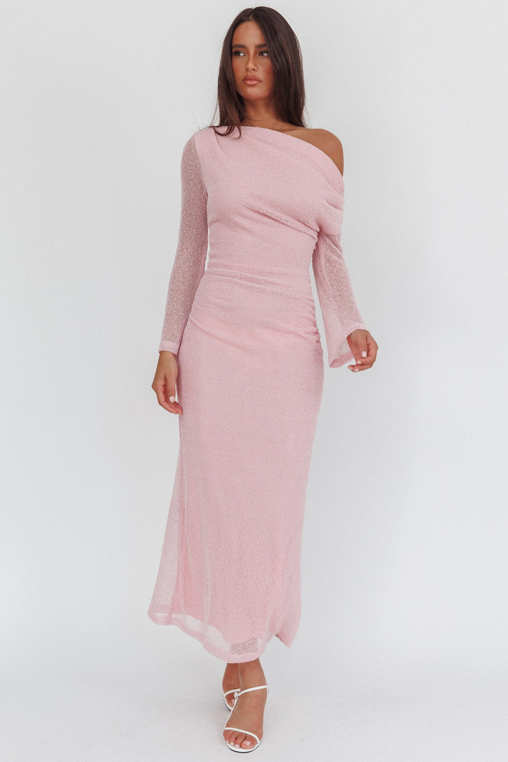 Alivya Asymmetric Neckline Knit Maxi Dress Pink by Selfie Leslie
