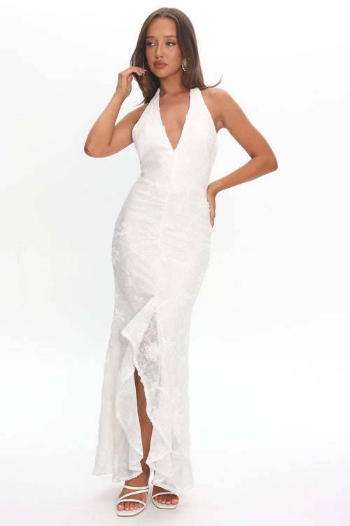Alisette Halter Split Maxi Dress White by Selfie Leslie