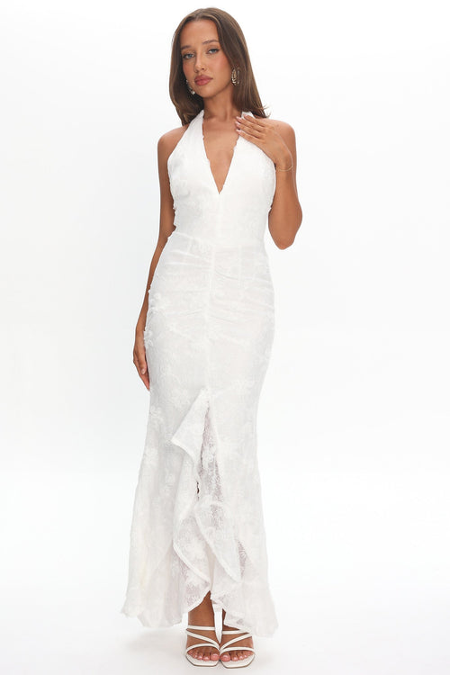 Alisette Halter Split Maxi Dress White by Selfie Leslie