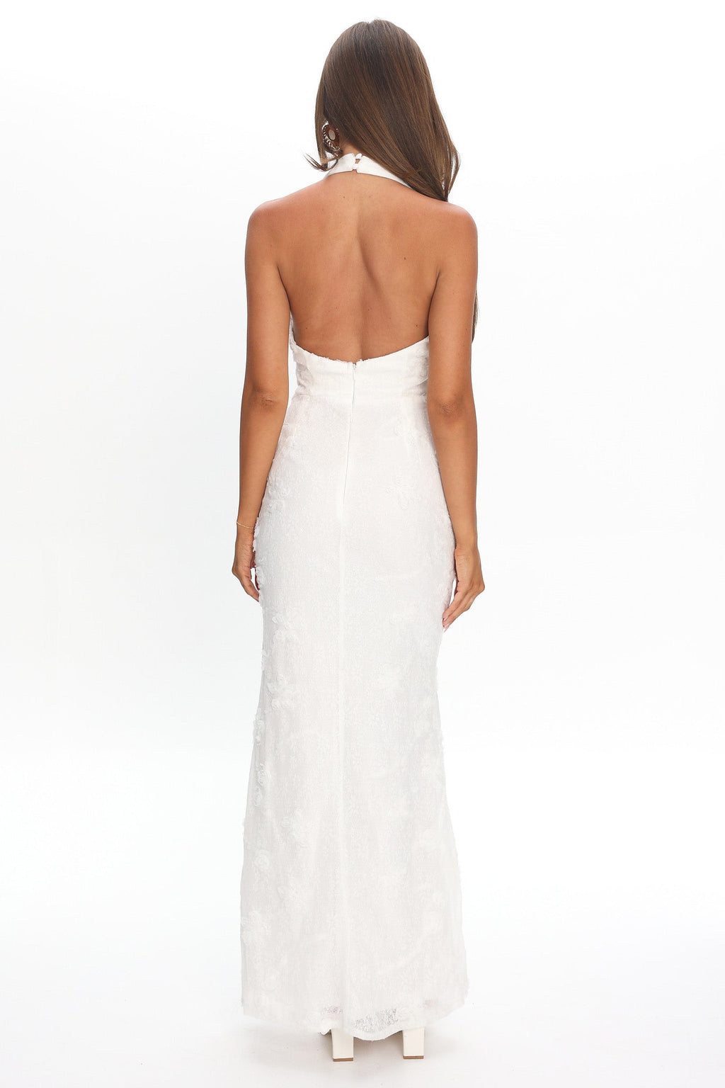 Alisette Halter Split Maxi Dress White by Selfie Leslie