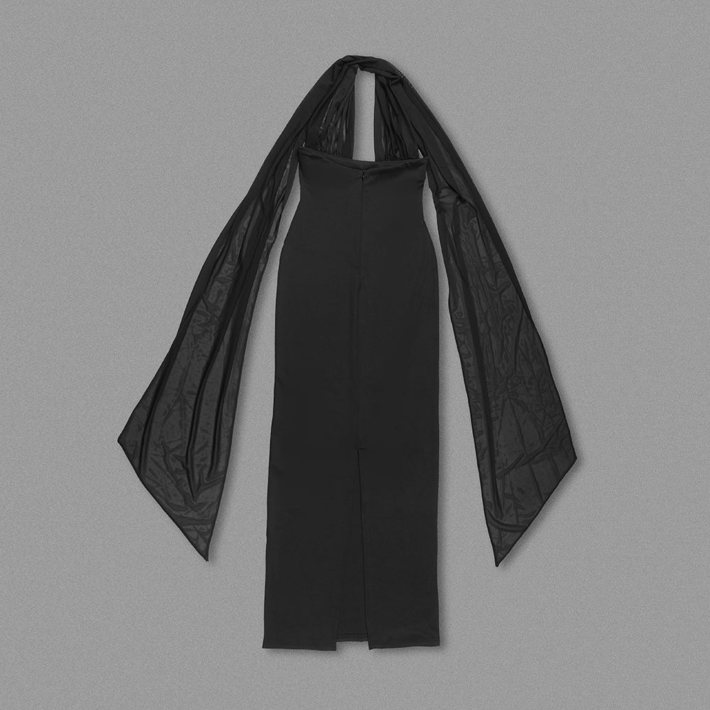 Halter Sheer-Overlay Gown