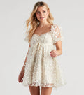 Butterfly Embellished Tulle A-Line Mini Dress (Ivory)