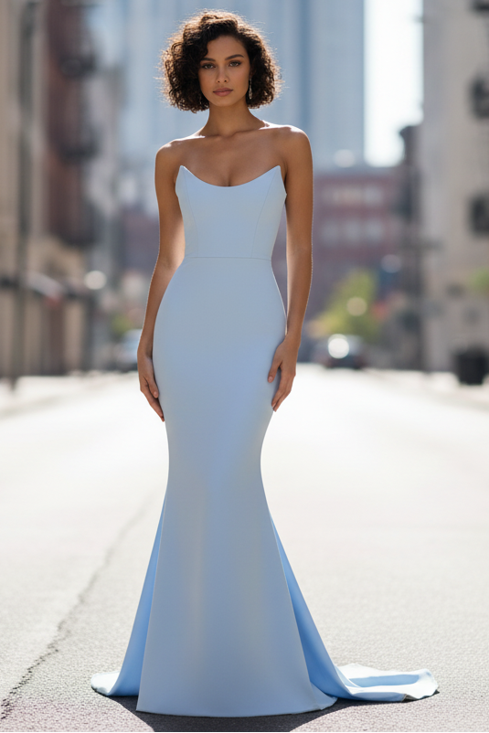 Daris Gown - Light Blue - Cat-Eye Scoop Neckline Dress