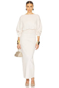 Ivory Dolman-Sleeve Blouson Waist Maxi Dress