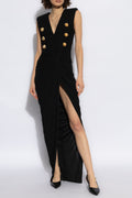 Black Double-Breasted Gold Button Gown