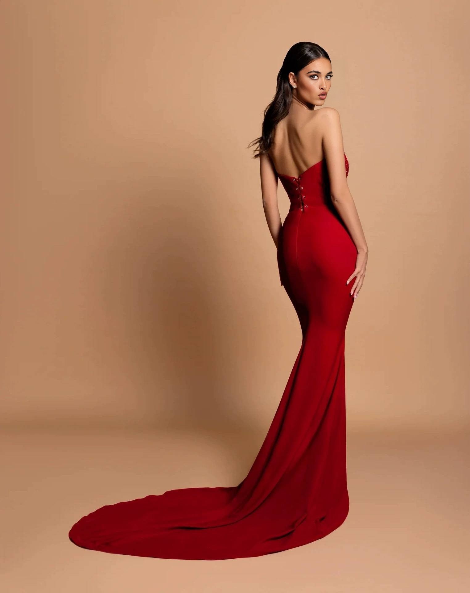 Crimson Sweetheart Beaded Mermaid Gown