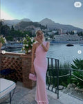 Blush Pink One-Shoulder Midi Gown