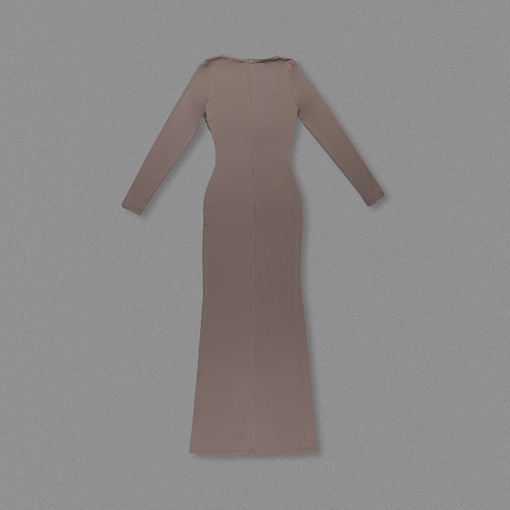 Long-Sleeve Ruched Bow Gown