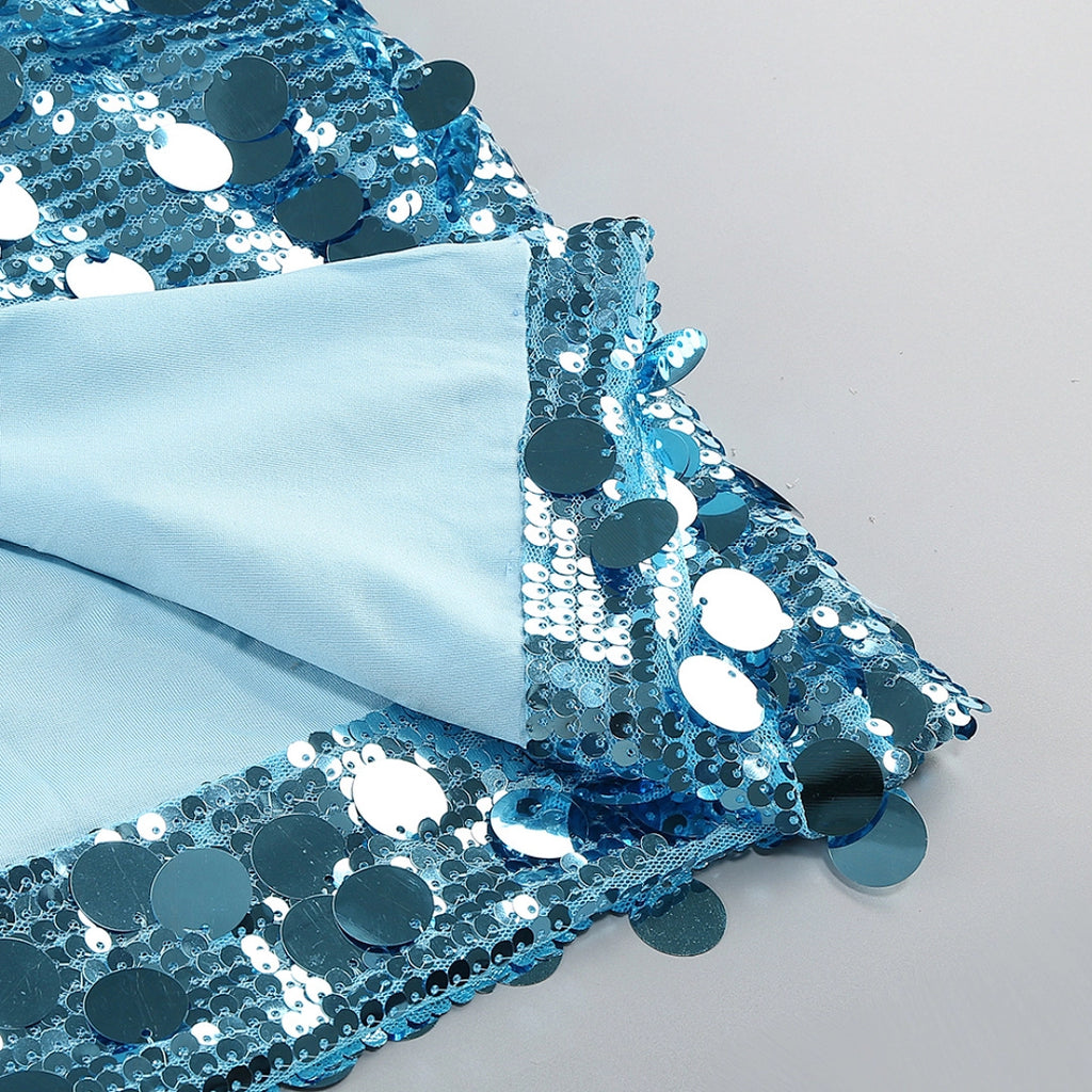 Champagne Sequin Mermaid Evening Gown with Crystals