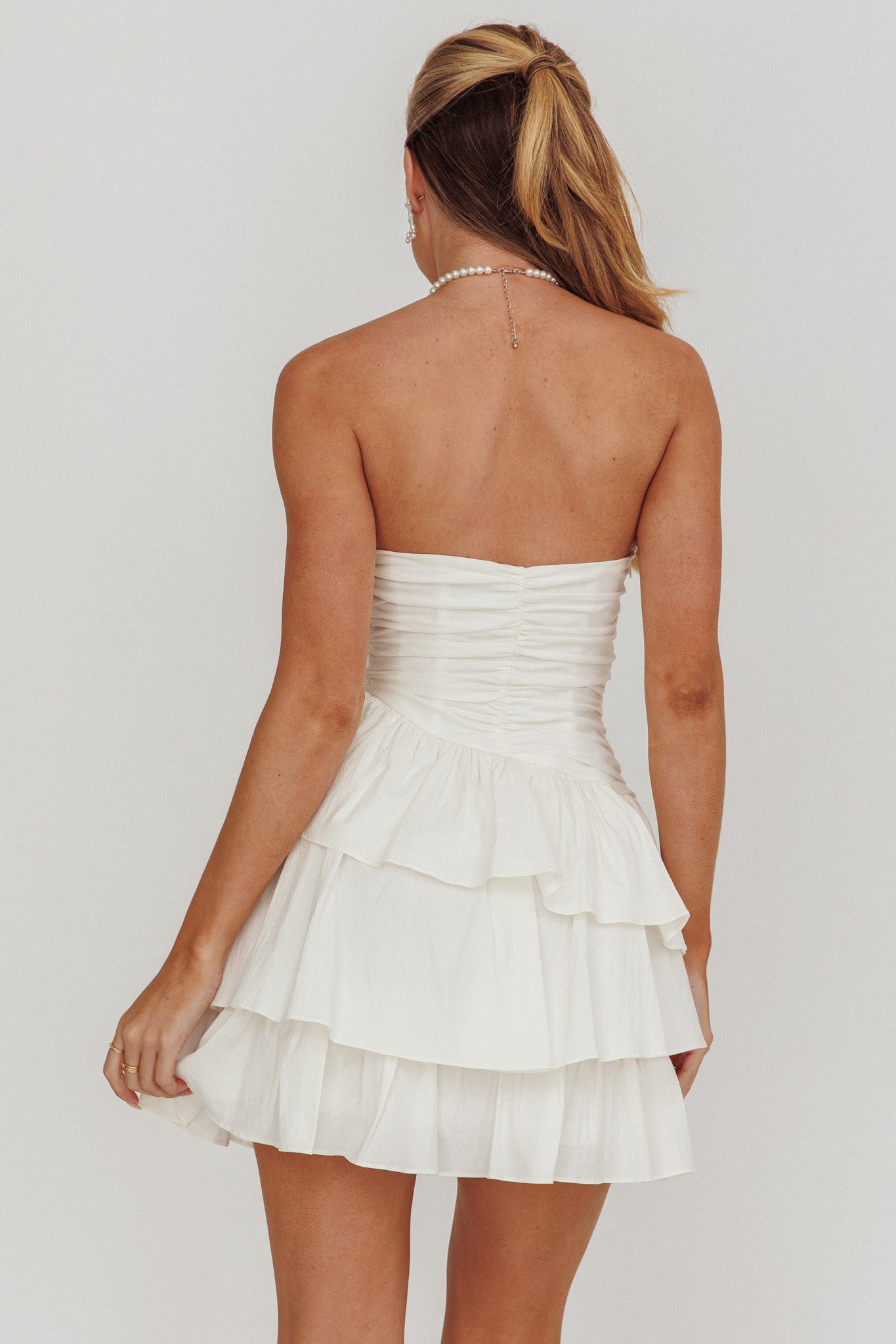 Destini Strapless Layered Frill Mini Dress Off White