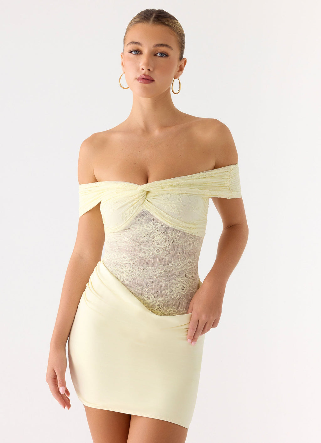Either Way Off Shoulder Mini Dress - Yellow