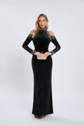 Black Velvet Cold-Shoulder Gown