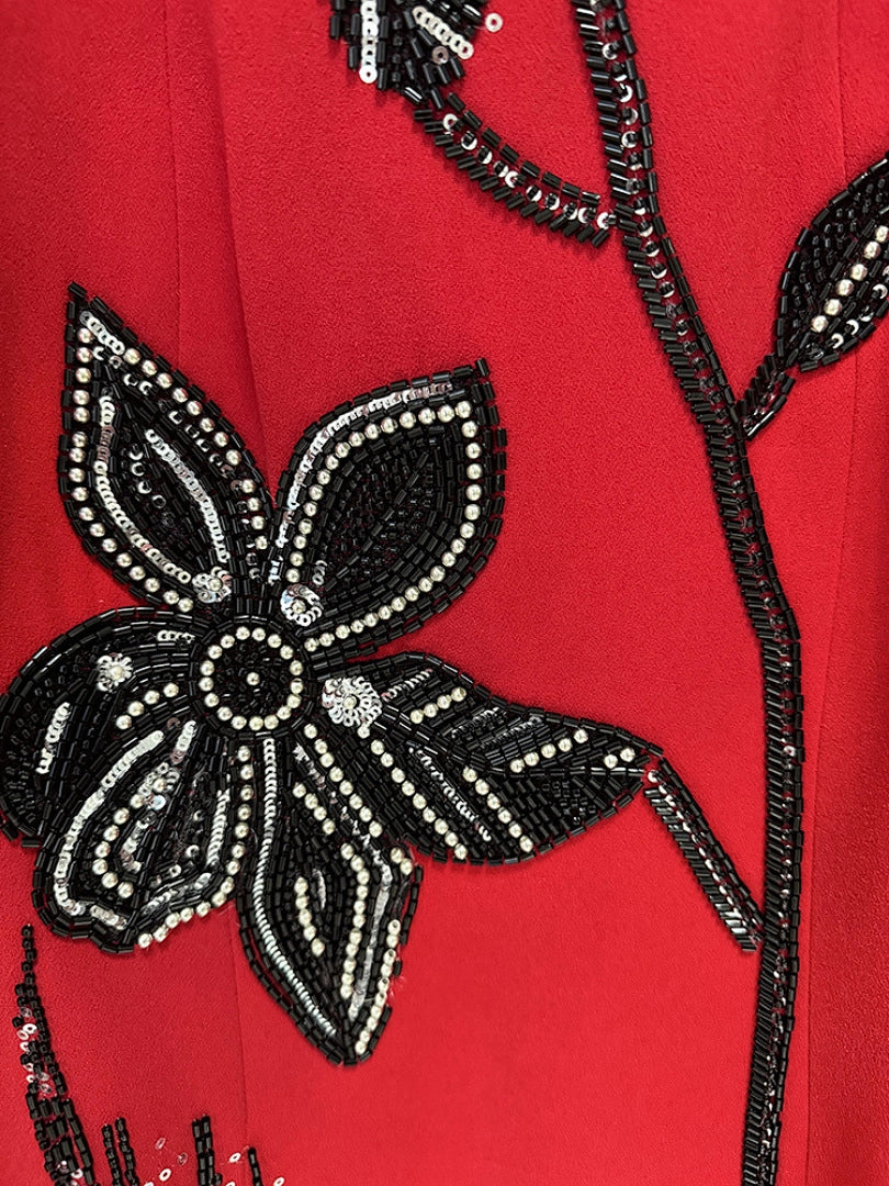 Luxury Black Satin A-Line Evening Gown with Beaded Sweetheart Neckline