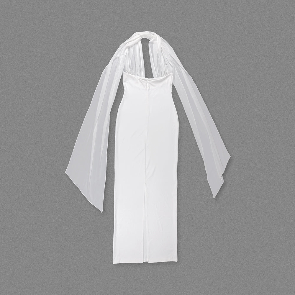 Halter Sheer-Overlay Gown