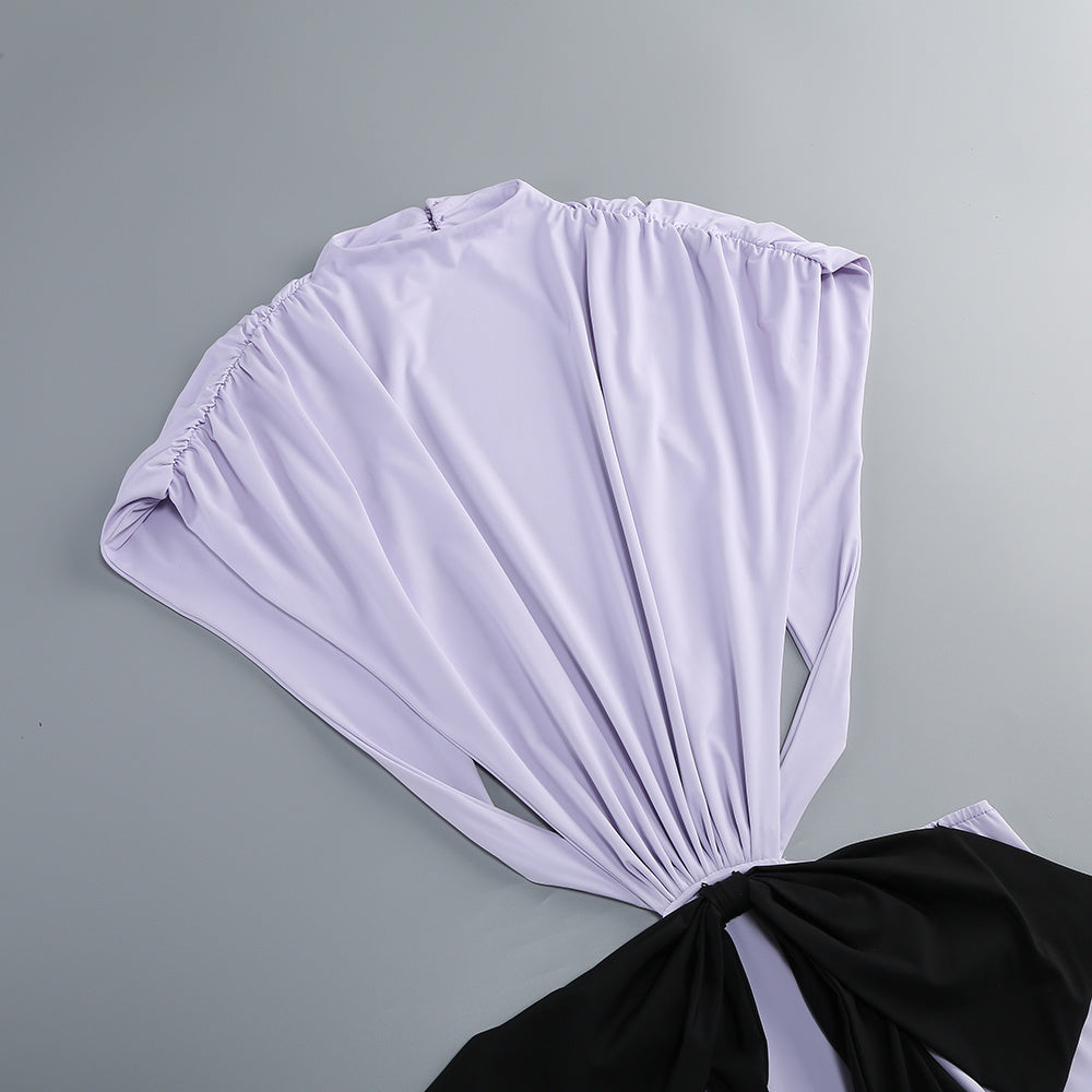 Lavender Halter Cutout Bow-Embellished Mermaid Gown