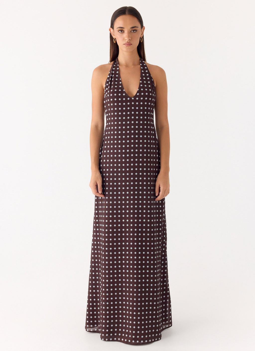 Float Away Maxi Dress - Chocolate Blue Dot