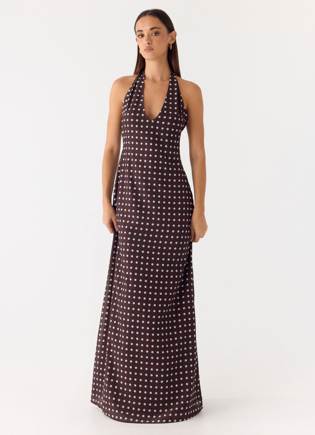 Float Away Maxi Dress - Chocolate Blue Dot