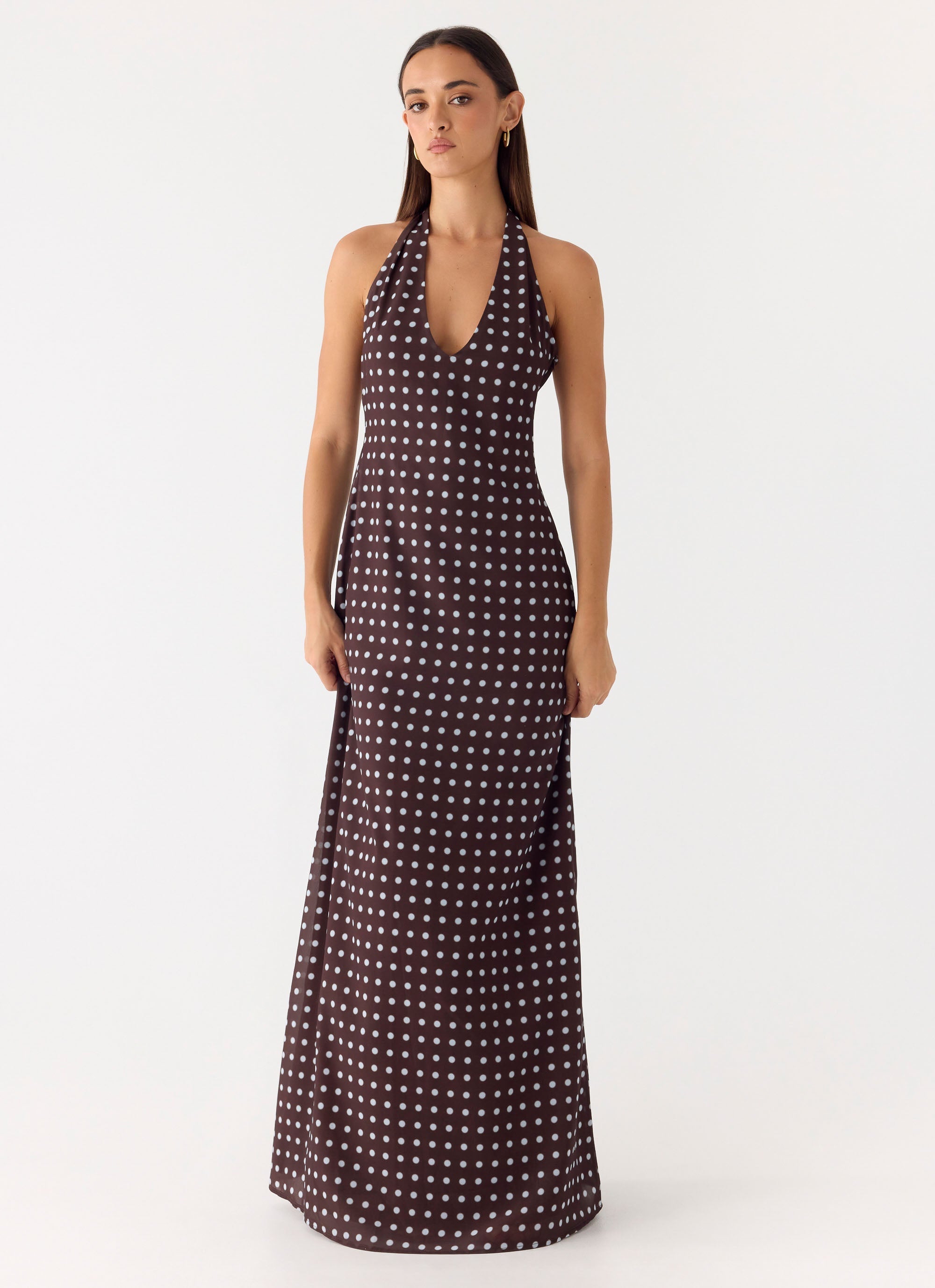 Float Away Maxi Dress - Chocolate Blue Dot