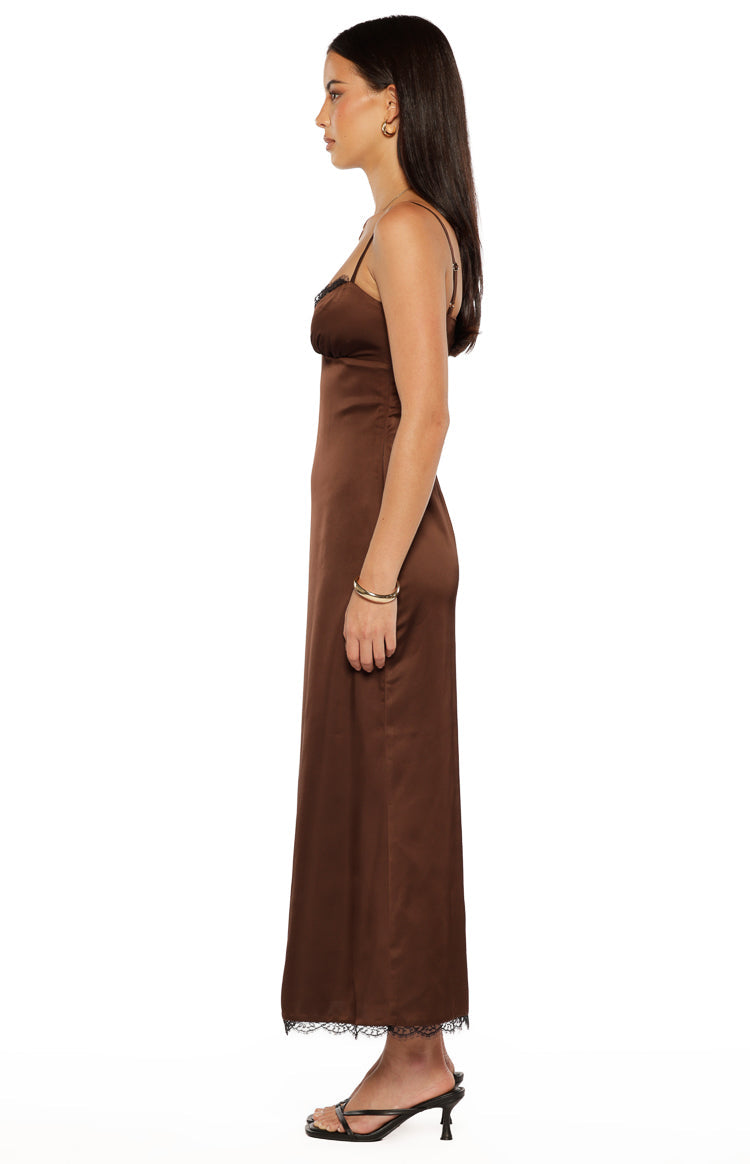 Freilla Brown Satin Midi Dress