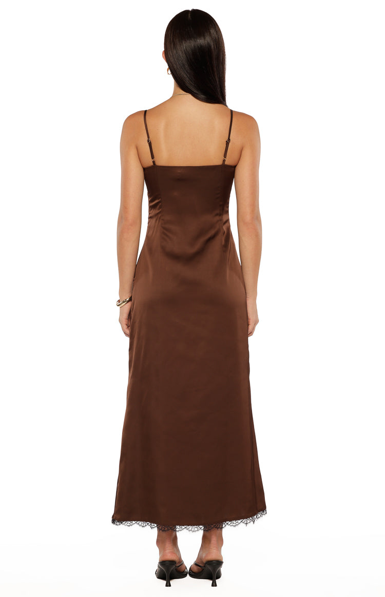 Freilla Brown Satin Midi Dress