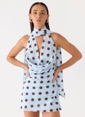 Get Me Halter Mini Dress - Blue Mocha Dot