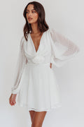Open Heart Long Sleeve Rosette Mini Dress White by Selfie Leslie