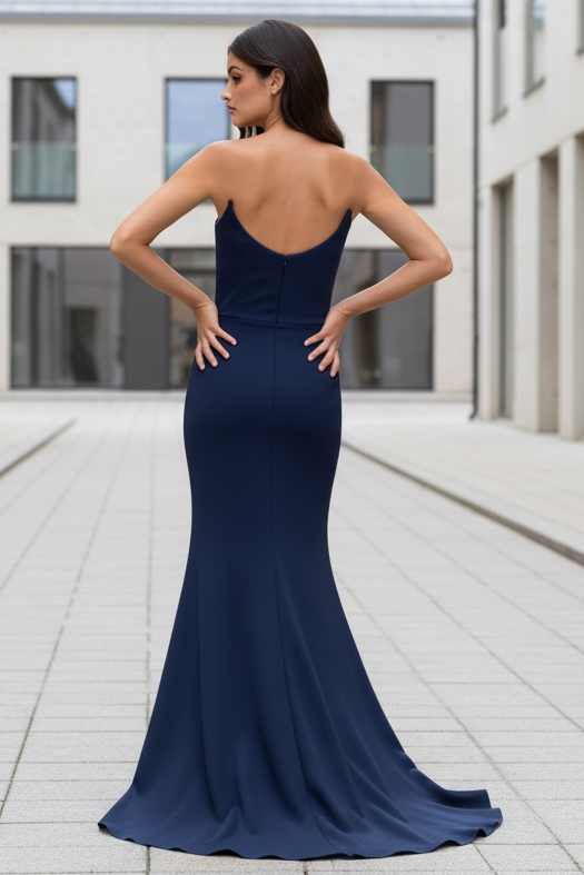 Daris Gown - Navy - Cat-Eye Scoop Neckline Dress
