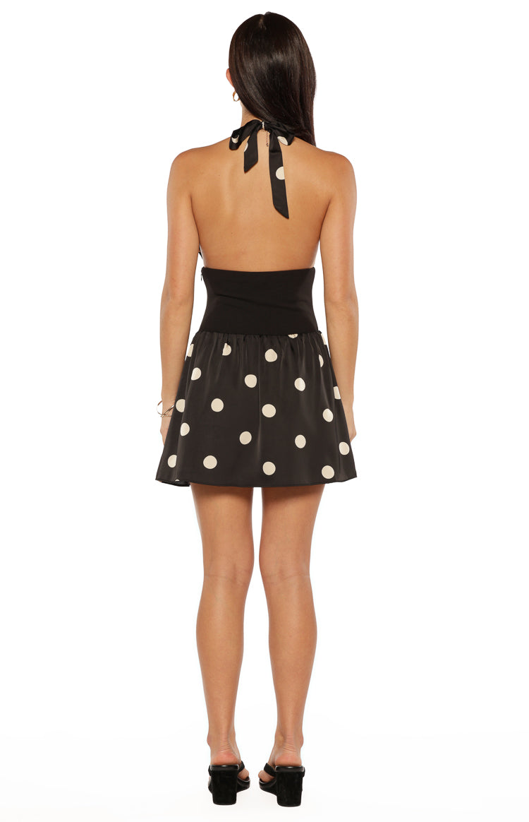 Lilia Black Polka Dot Halter Neck Mini Dress