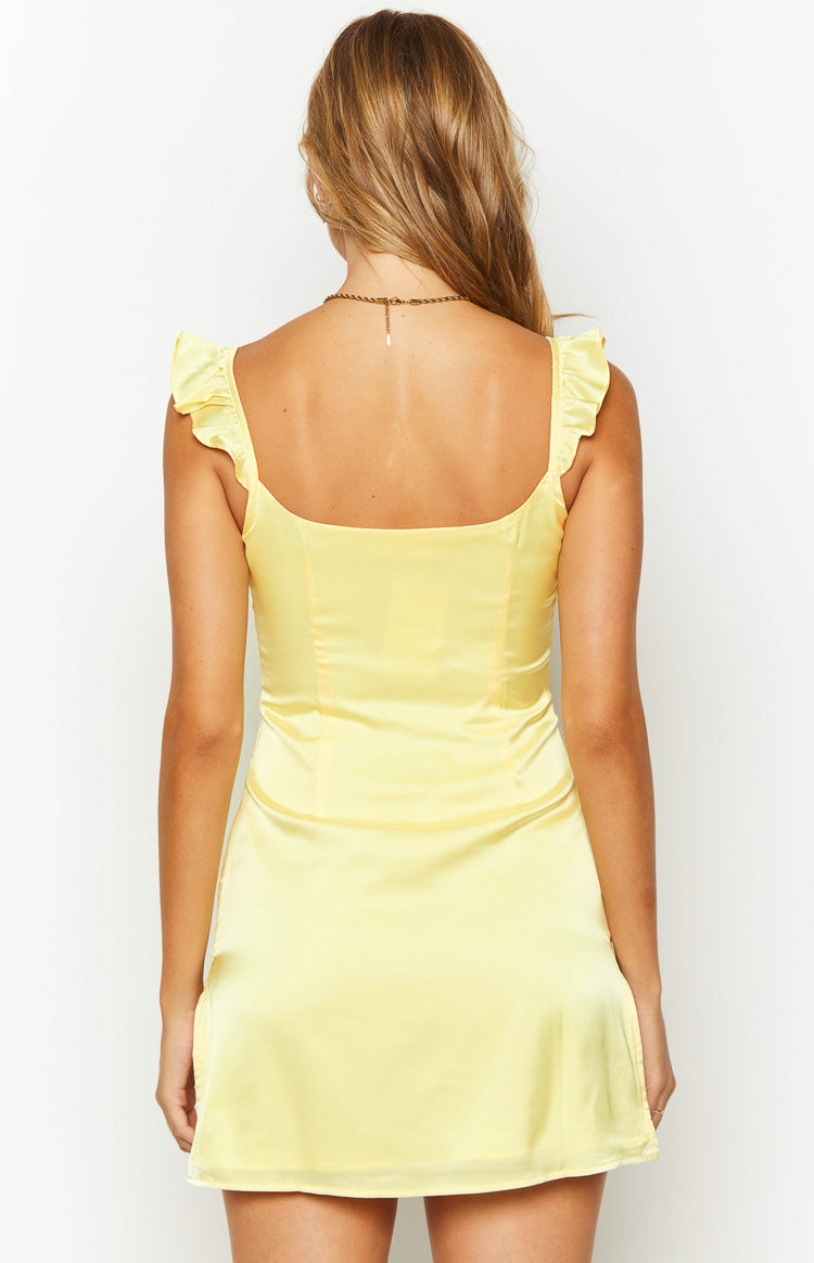 Elegeleges Yellow Satin Mini Dress