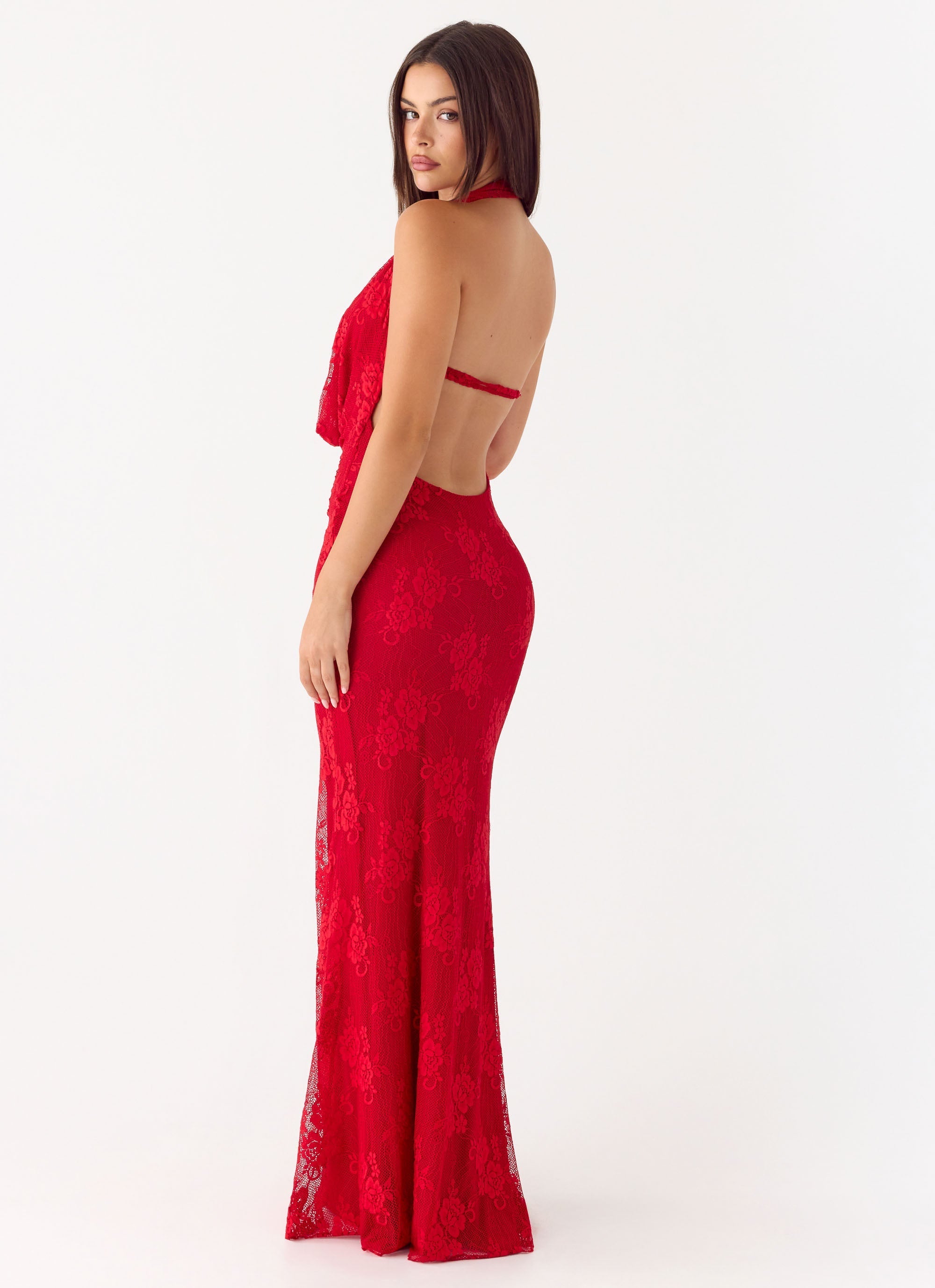 Mitchella Lace Maxi Dress - Red