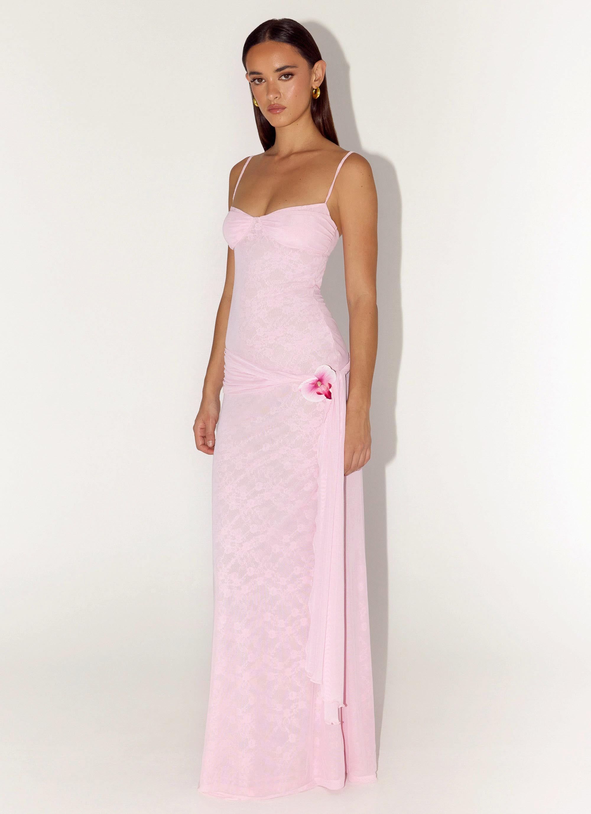 Natty Lace Mesh Maxi Dress - Petal Pink