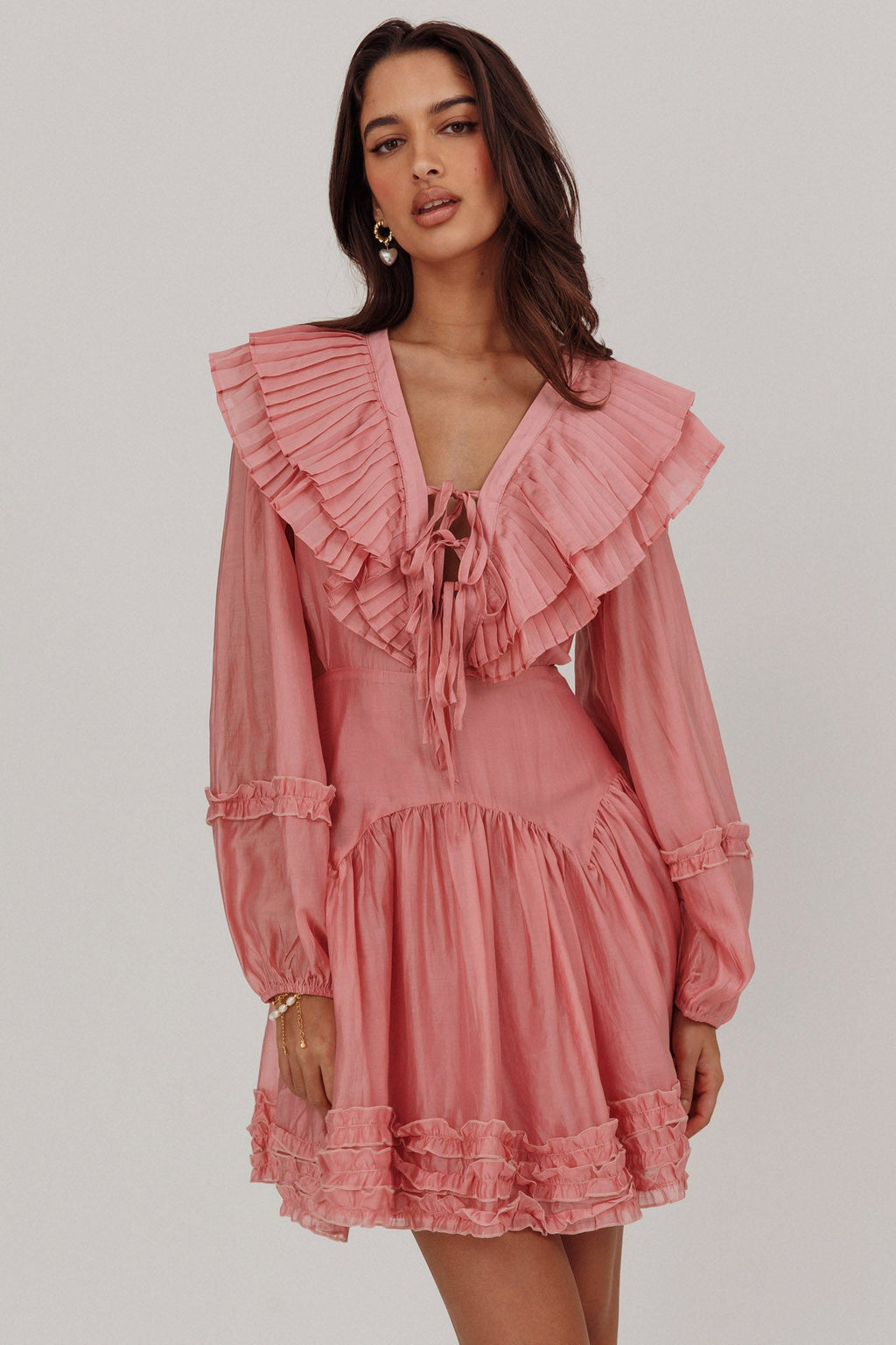 Alive Pleated Sailor Collar Mini Dress Dusty Pink by Selfie Leslie