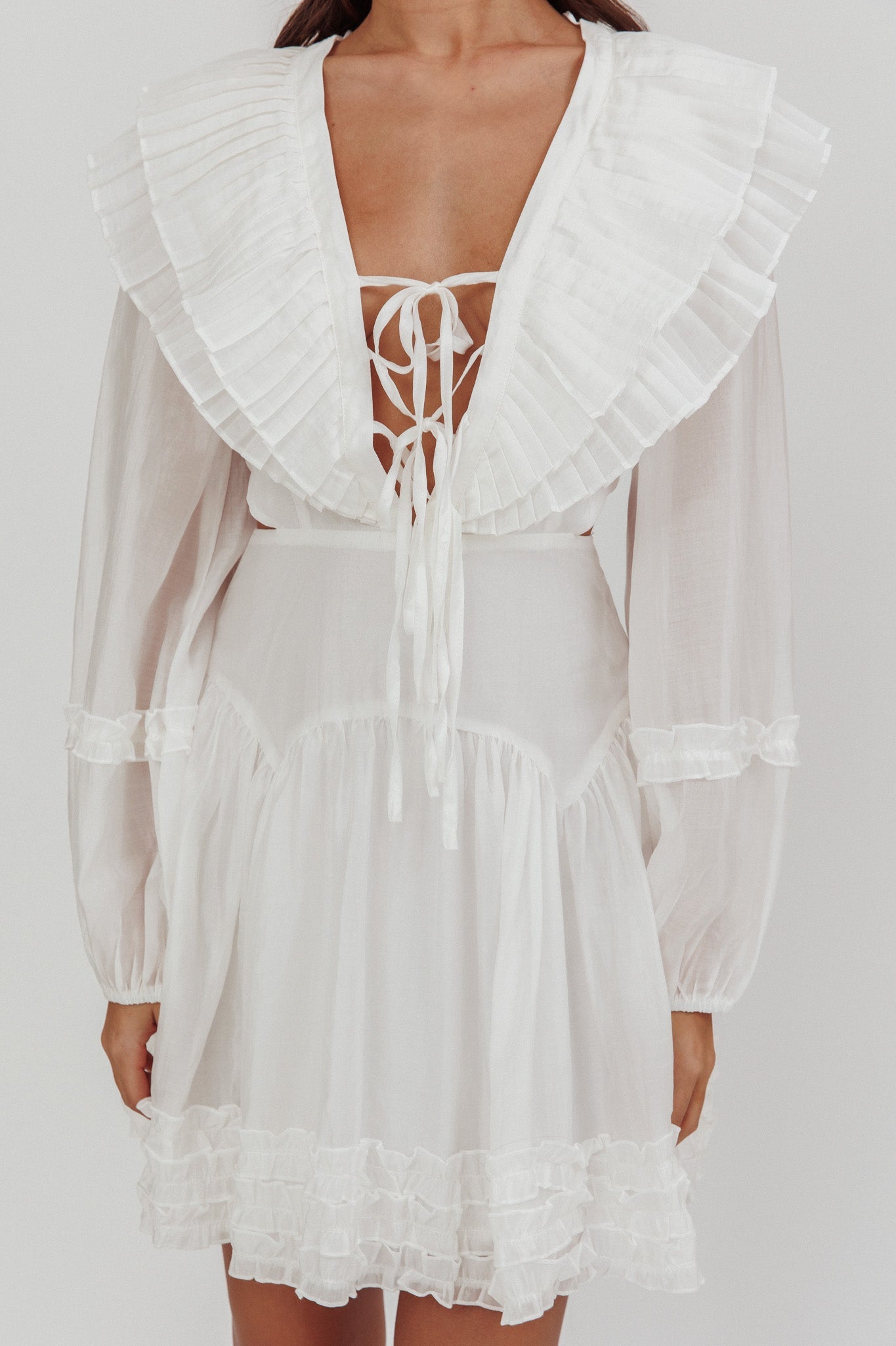 Alive Pleated Sailor Collar Mini Dress White by Selfie Leslie