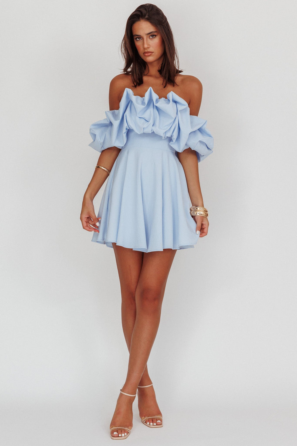 Kailynn Off-Shoulder A-Line Mini Dress Blue by Selfie Leslie