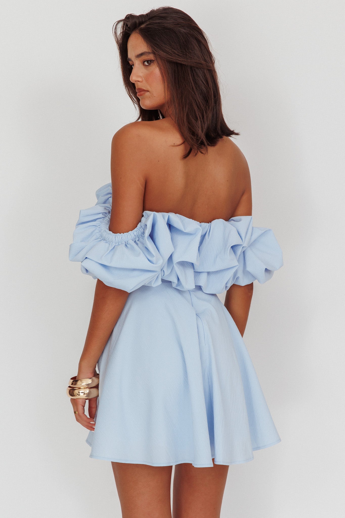 Kailynn Off-Shoulder A-Line Mini Dress Blue by Selfie Leslie
