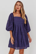 Summerlin Puff Sleeve Eyelet Mini Dress Navy by Selfie Leslie