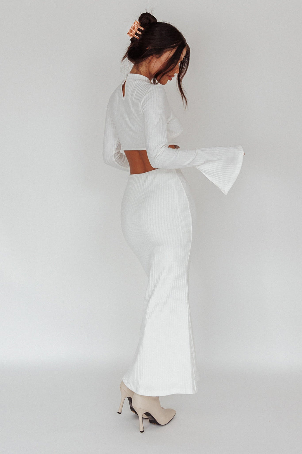 Shianne Long Sleeve Knit Maxi Dress White by Selfie Leslie