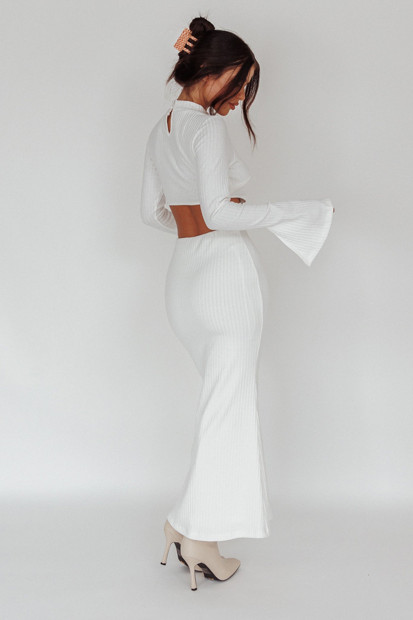 Shianne Long Sleeve Knit Maxi Dress White by Selfie Leslie