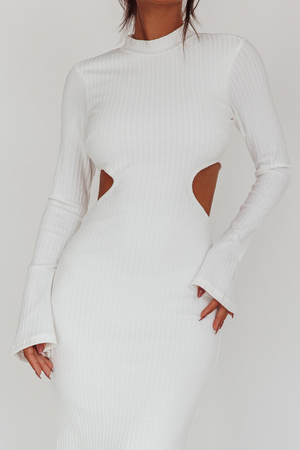 Shianne Long Sleeve Knit Maxi Dress White by Selfie Leslie