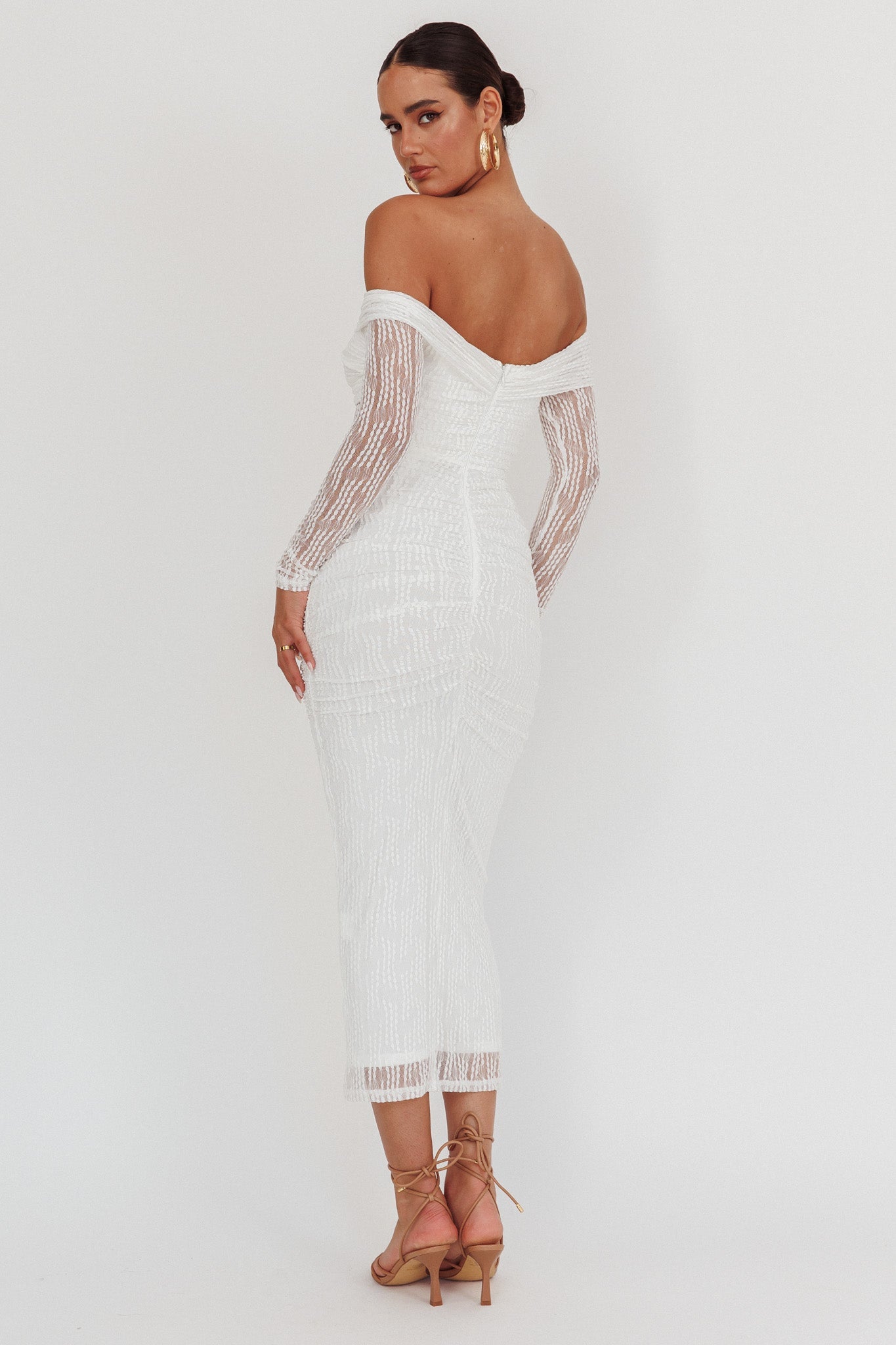Oliana Off-Shoulder Mesh Maxi Dress White by Selfie Leslie