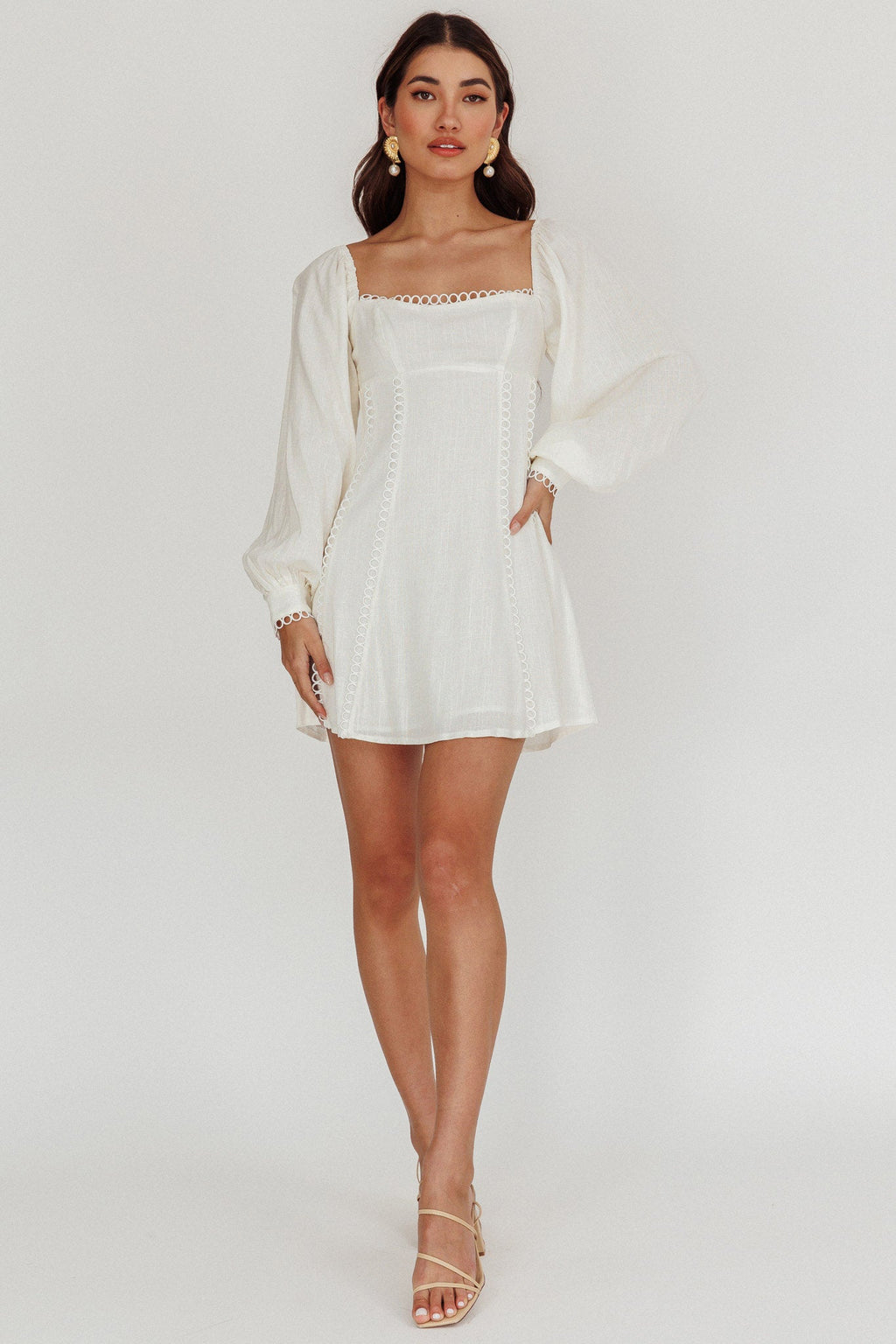 Chamberlain Balloon Sleeves Mini Dress White by Selfie Leslie