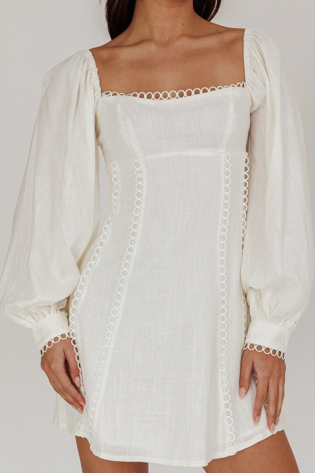 Chamberlain Balloon Sleeves Mini Dress White by Selfie Leslie